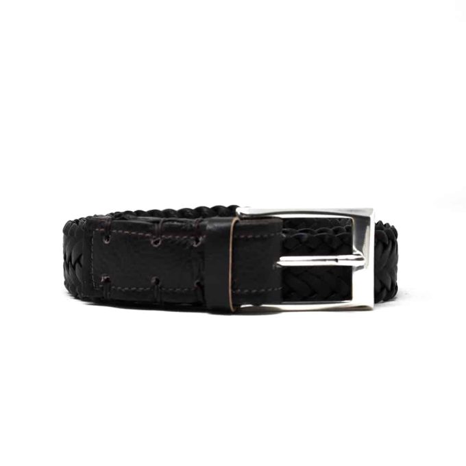 Cintura in pelle intrecciata marrone