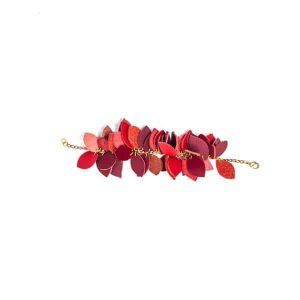 Bracciale di Foglioline in Pelle Rosso; Bracciale in Pelle, Bracciale in Pelle Donna, Bracciale Donna, Accessori Donna, Bracciale in Pelle Artigianale